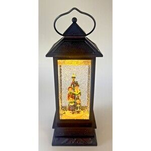 Raz Imports Lighted Snow Globe Lantern Carolers/Lamp Post Black Water Globe 11"